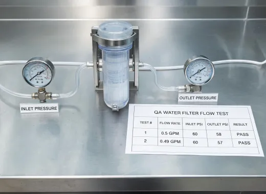 Water filter flow-rate bench